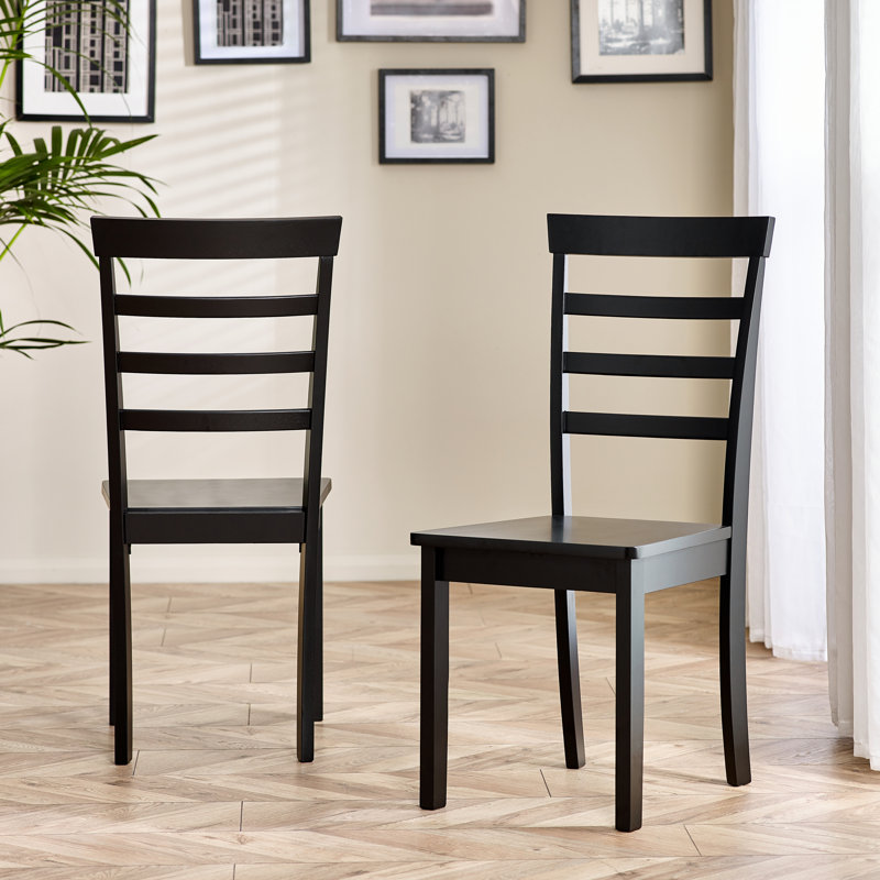 Whitley Solid Wood Dining Chairs - Traditional Rustic Farmhouse Kitchen Style, Black