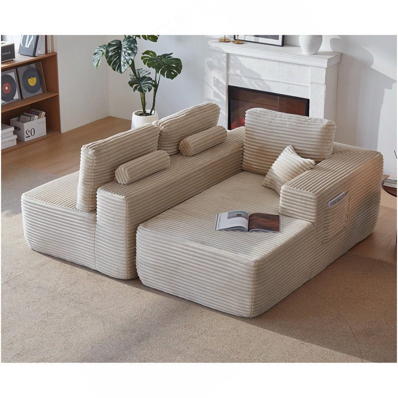Canapé modulaire 104 po avec méridienne en L et poches latérales 104 po, conception modulaire moderne, avec poches latérales, canapé rembourré pour le salon / la chambre à coucher, aucun assemblage requis (tissu moelleux), beige, droite