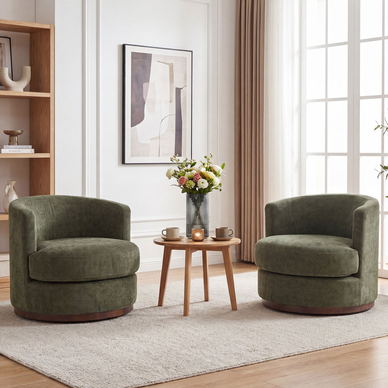 Fauteuil demi-tonneau pivotant en bois massif (ensemble de 2), Vert foncé