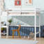 Lit mezzanine simple avec bureau intégré, échelle et barrière de sécurité, blanc, idéal pour les espaces d'étude et de loisirs-118038461