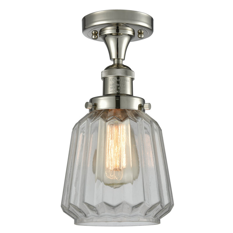 Vinson Glass Semi Flush Mount, Polished Nickel