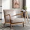 Chaise d'appoint Camel avec accoudoirs à cadre ouvert de style Mid-Century moderne et coussin en microfibre pour une ambiance de chambre à coucher, rembourrage en mousse et détente dans le salon