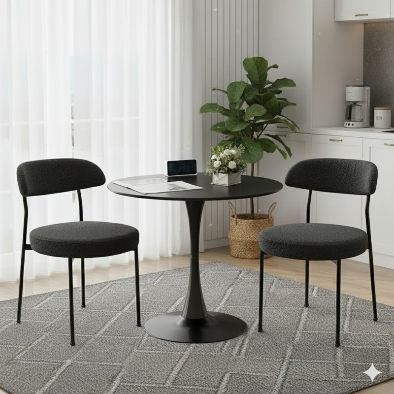 Ensemble de table de salle à manger rond avec 2 chaises, Noir, Noir