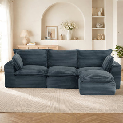 Corduroy Modular L-Shaped Sectional Sofa, No Assembly Cloud Couch with Ottoman