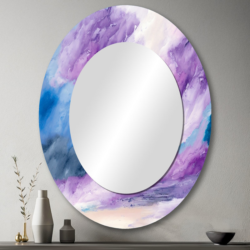 Violet Storm At The Horizon - Purple Modern Oval Wall Mirror, 43" x 33"