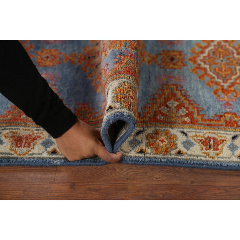 Tapis de couloir indien bleu Khotan 3 x 8