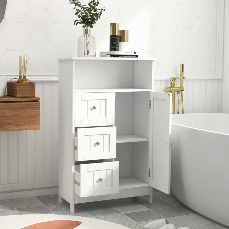 Armoire de rangement pour salle de bain avec 3 tiroirs et 1 porte