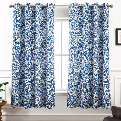 Adalen Floral Watercolor Double Layers Blackout Room Darkening Lined Thermal Insulated Energy Saving Window Curtains 2 Panels