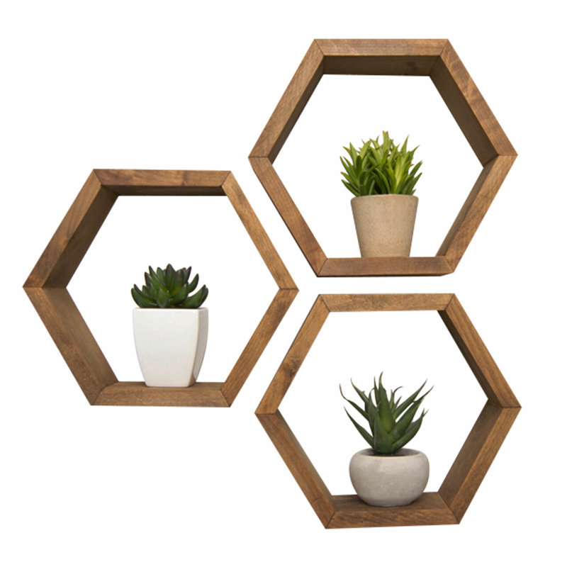 Ashoka 3 Piece Hexagon Alder Solid Wood, Walnut