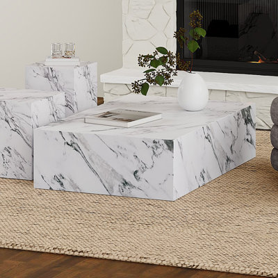 Table basse rectangulaire contemporaine en béton de qualité contractuelle ECC - Travertin