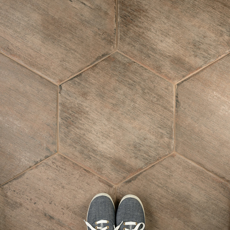 Retro Hex 14" x 16" Porcelain Wood Look Wall & Floor Tile