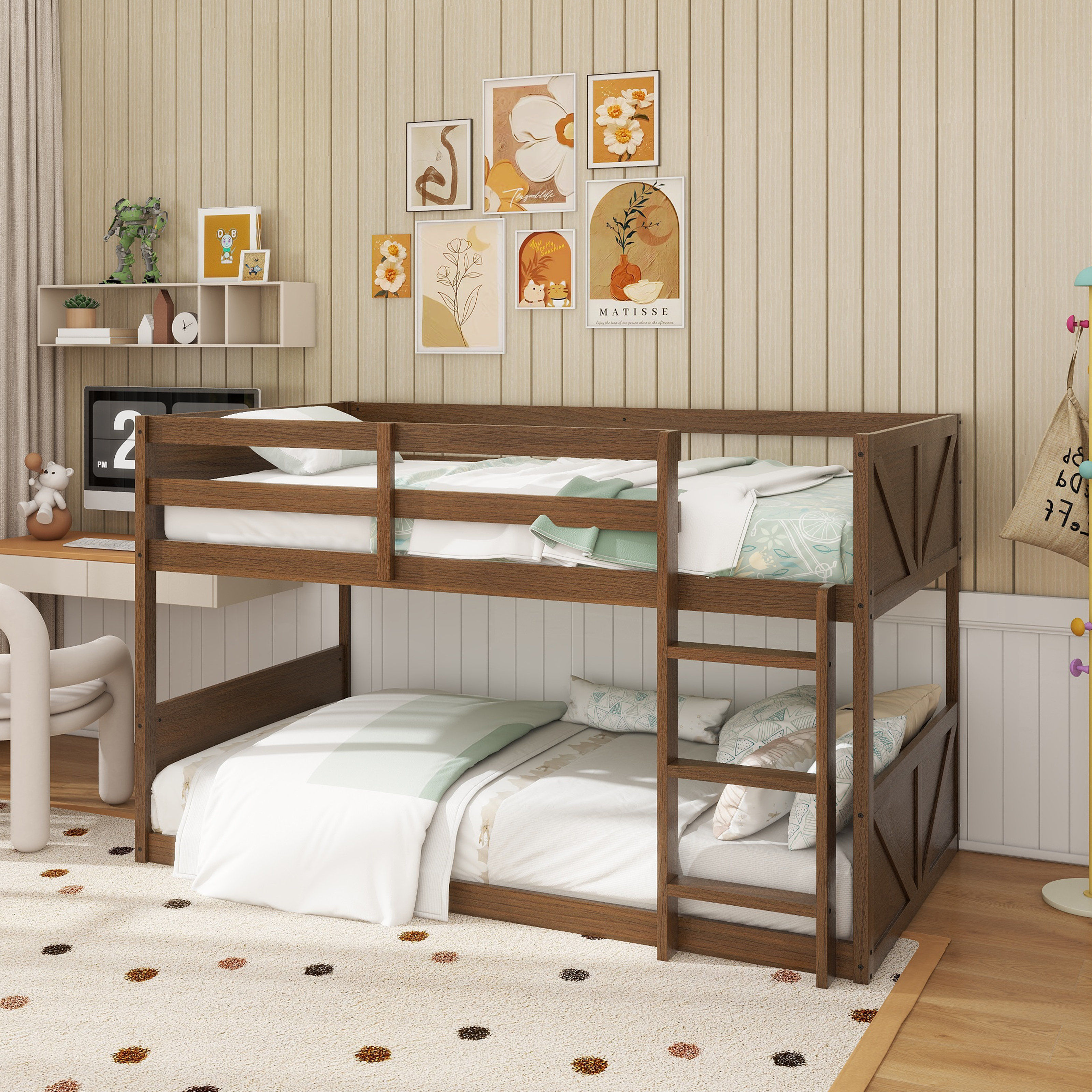 Latitude Run® Twin Over Twin Floor Bunk Bed With Panelled Headboard And ...