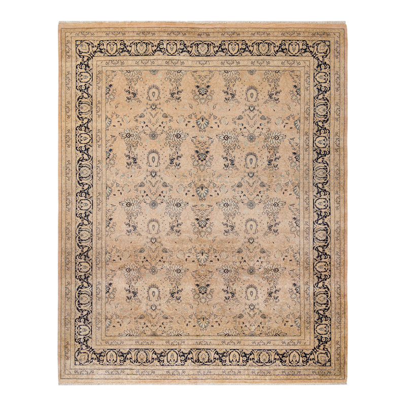 Tapis beige / noir noué à la main de conception unique 8 pi 1 po x 10 pi 3 po Keenan