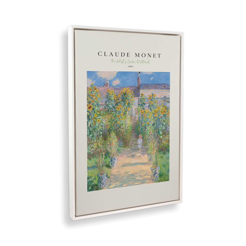Le jardin de l'artiste par Monet v2, H 12,75 po x l 8,75 po x P 1,75 po, Cadre flottant blanc opaque