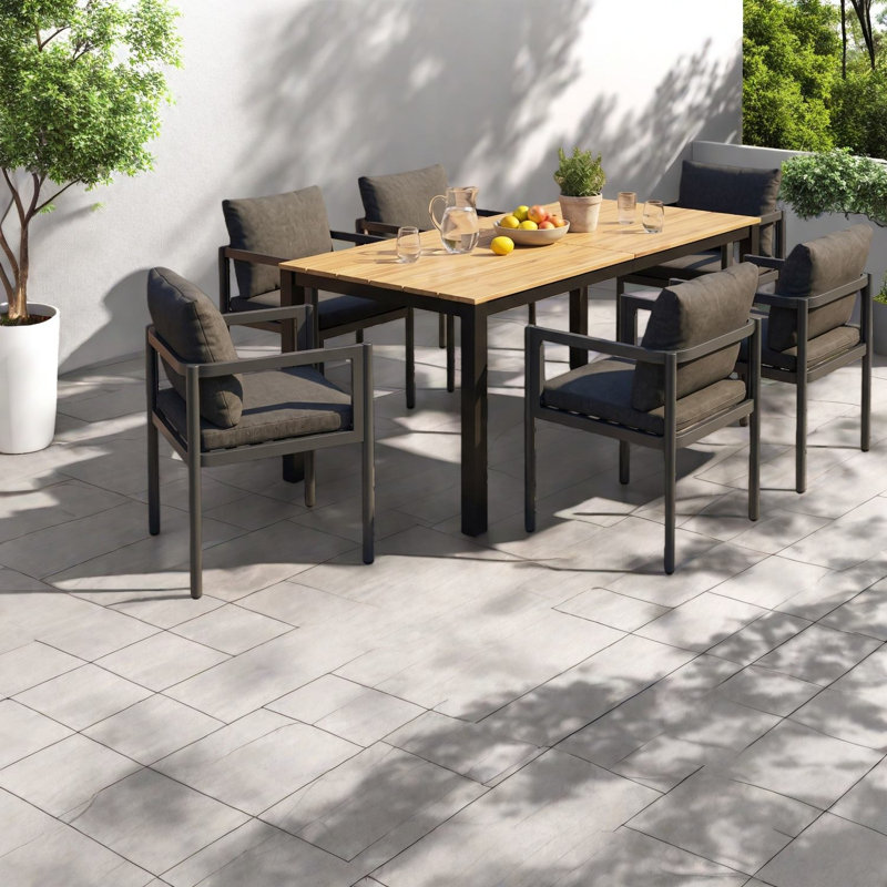 Ensembles de salle à manger de patio durables, salle à manger d'extérieur moderne en bois d'acacia 7 pièces