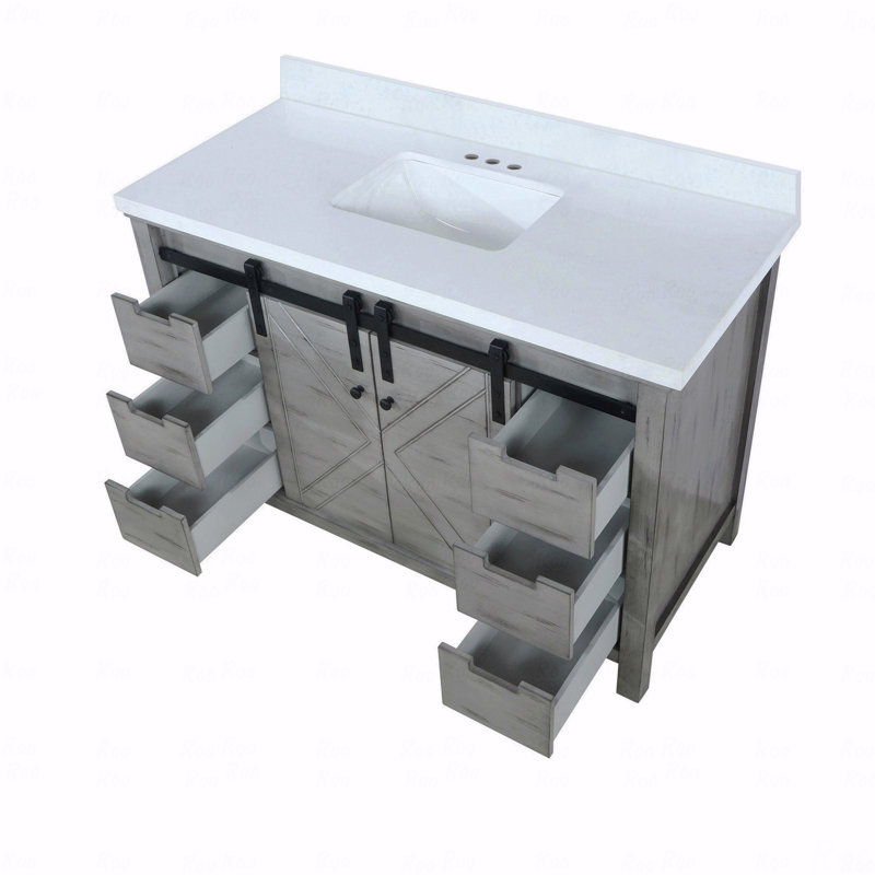 Meuble-lavabo simple en marbre de culture 48 po de largeur x 22 po de profondeur, Gris, Marbre de culture blanc