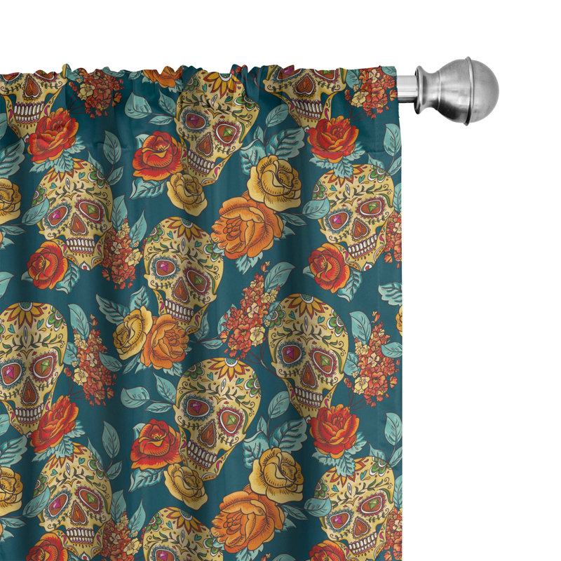 Sugar Skull Semi-Sheer Rod Pocket Curtain Panels, 28" x 63"
