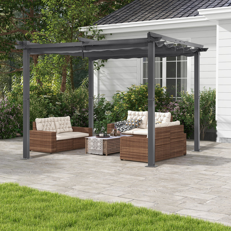 Angel Living 3x3M Aluminum Patio Pergola with Retractable Canopy for Outdoor Garden Grey, Gray, 225cm H x 296cm W x 296cm D