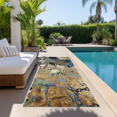 Tapis intérieur / extérieur beige en polyester tissé à la machine Altair