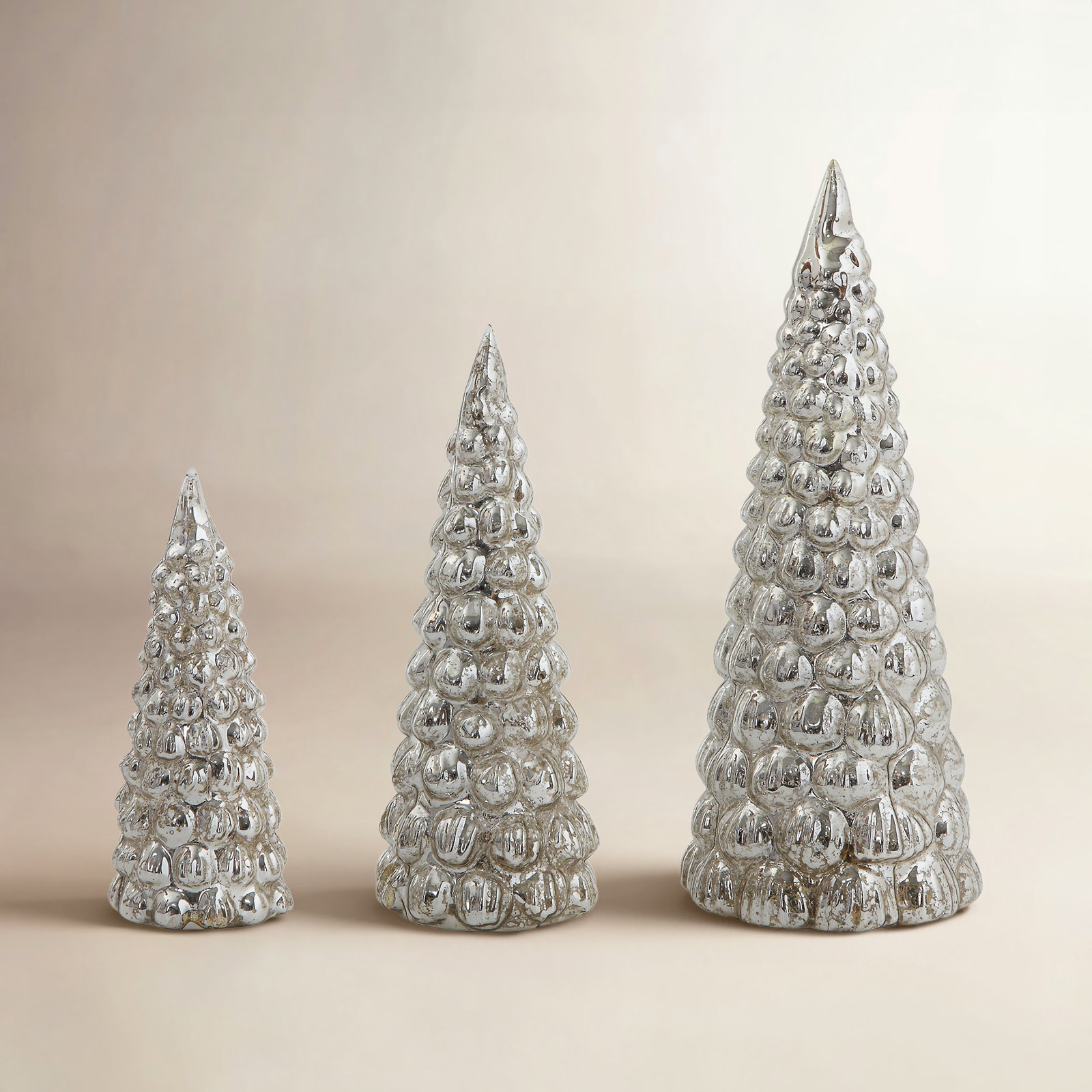 3-Piece Embossed Mercury Glass Tree Set