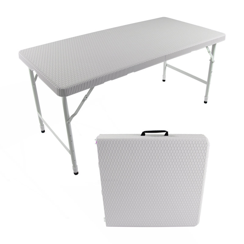 Rattan Folding Table, Portable Foldable Table, White