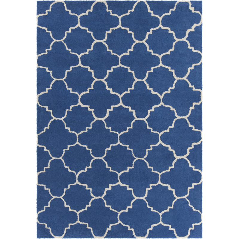 Acworth Authentic Hand-Tufted Handmade Blue & White Modern Quatrefoil Wool Area Rug, Rectangle 5' x 7'
