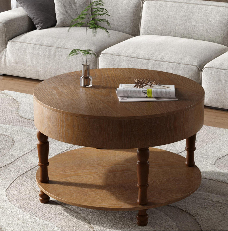 Table basse avec rangement double pour le salon - Table basse ronde moderne de 31,5 po avec rangement et compartiment caché, pieds de nivellement réglables, assemblage facile