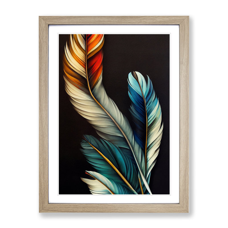 Pretty Feathers - Single Picture Frame Print, 64cm H x 46cm W x 2cm D, Oak Framed, White