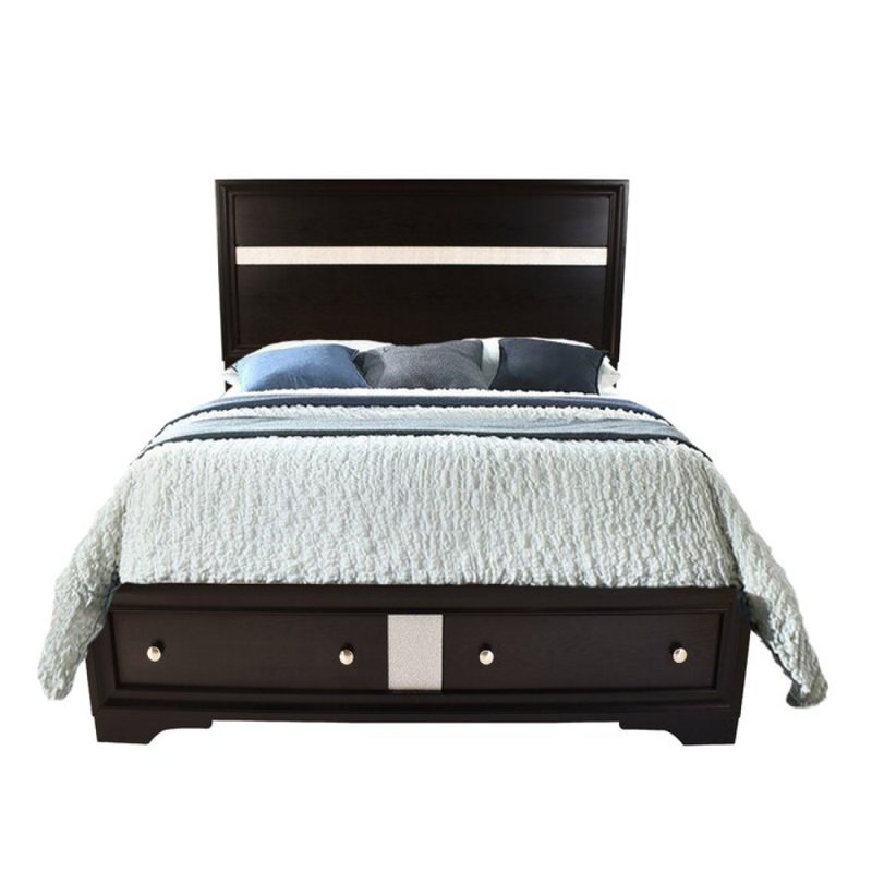 Ensemble de chambre à coucher avec rangement 4 pièces de style traditionnel en bois noir