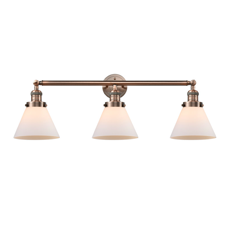 Sartain 3 - Light Dimmable Vanity Light, Matte White, Antique Copper, 6 Watt Vinage LED Bulb