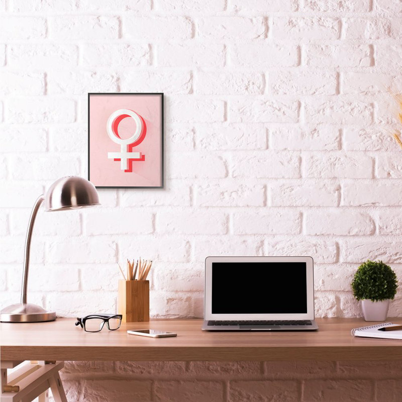 Symbole féminin - reproduction d'art textuel en rose, Giclée encadrée noir minuit, H 14 po x l 11 po