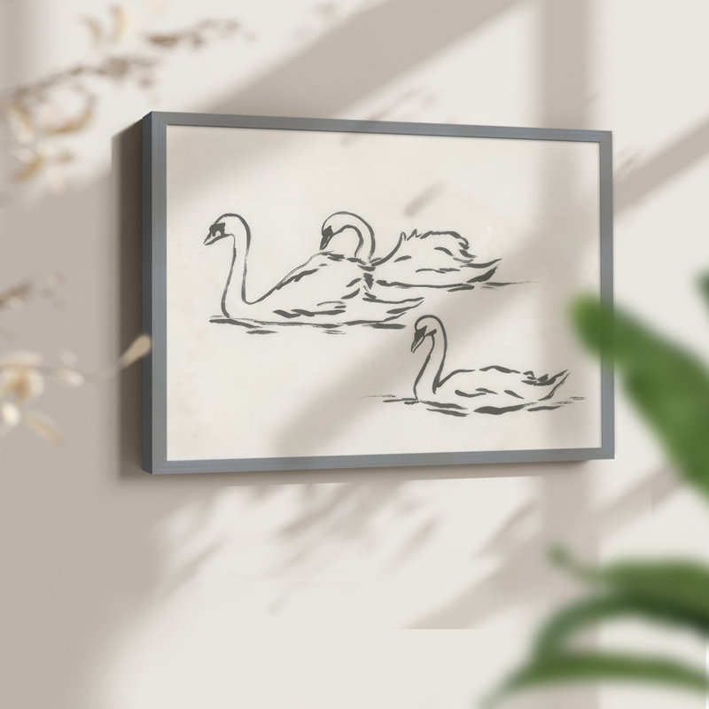 Swan Sketch I -Framed Print - Restickable, H 8 po x l 10 po, Gris