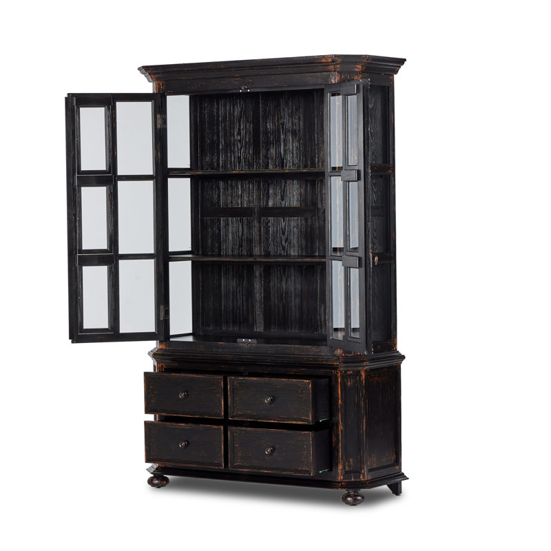 Loami China Cabinet, Distressed Burnt Black Veneer