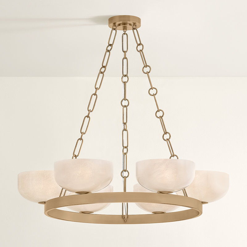 Troy Lighting Caelum Chandelier in Patina Brass, 6 Lights, 6" H x 32.25" W x 32.25" D