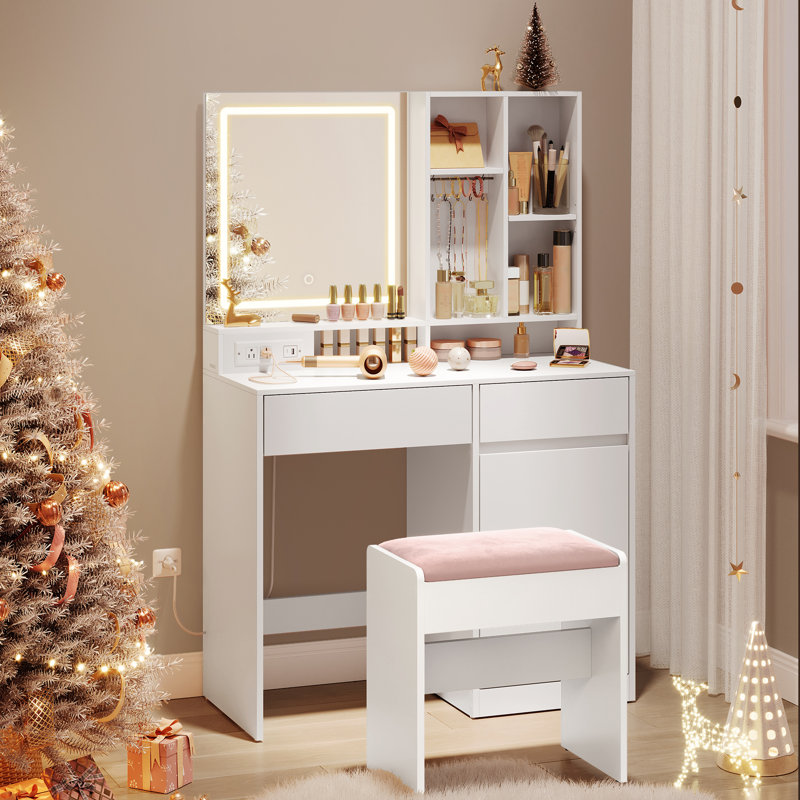 Chelly Vanity Desk With Mirror And Lights,  charging, 35"