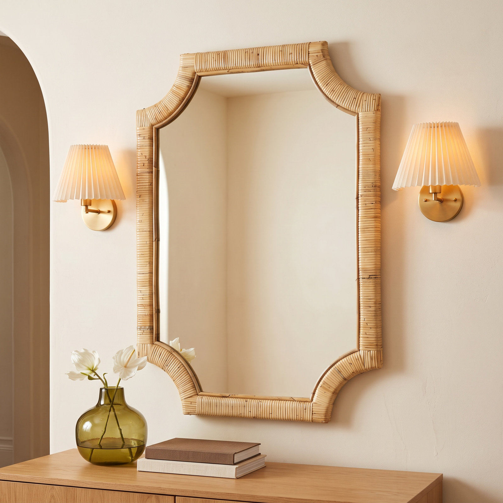 Citrine Rattan Flat Mirror