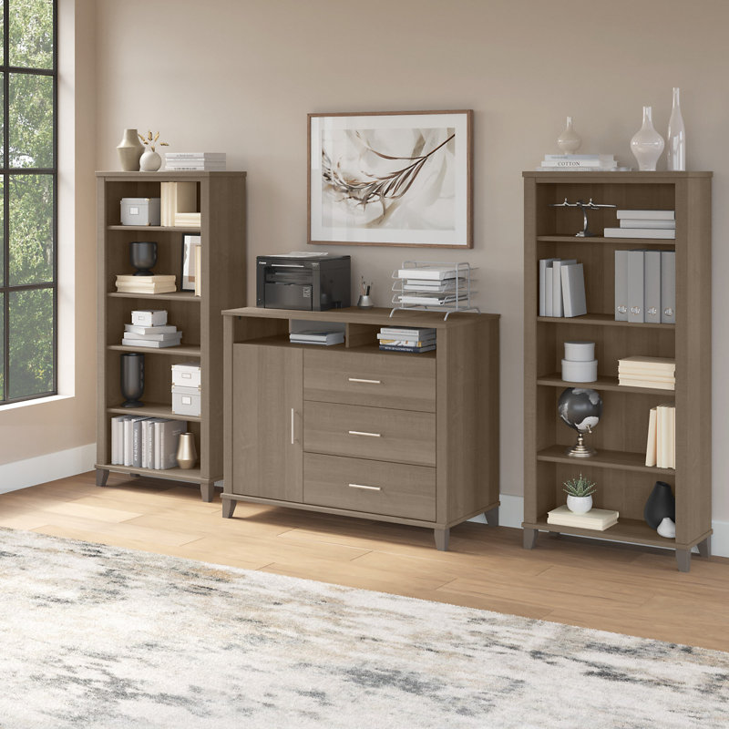 Anousha Office Credenza with Bookcases, Ash Gray