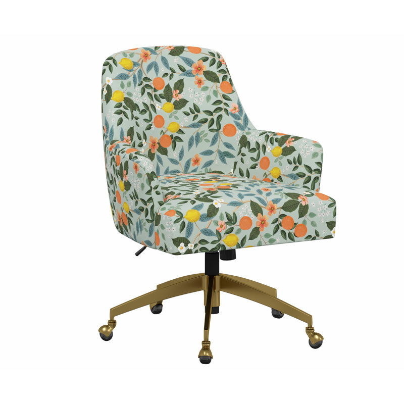 Chaise de bureau Rifle Paper Co. x Fabric & Company, Lin menthe RPC Citrus Grove, Or brossé