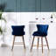 2 tabourets à oreilles à hauteur de comptoir bleus, 2, rembourrage en mousse dense, revêtement en tissu, pieds de style Mid-Century avec noyer, métal et galvanoplastie, 2 extrémités en métal galvanisé épais-283891543
