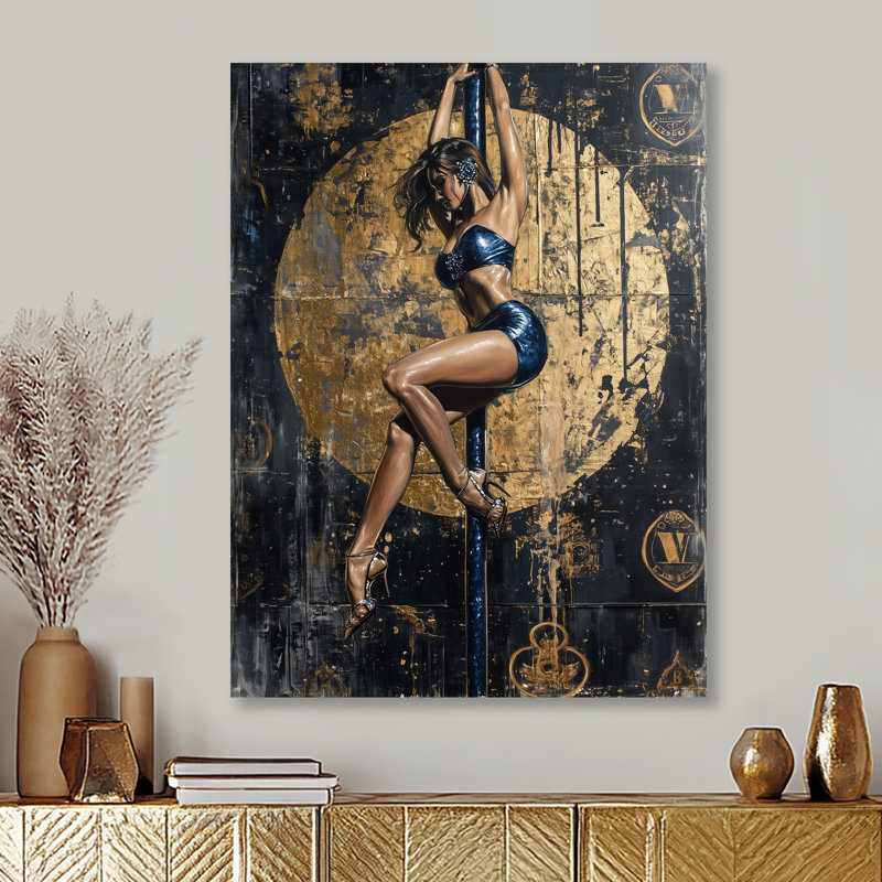 «Long Legs And Pole Dancing» - Décoration murale femme à rayures, Sans cadre, métal, H 32 po x l 16 po