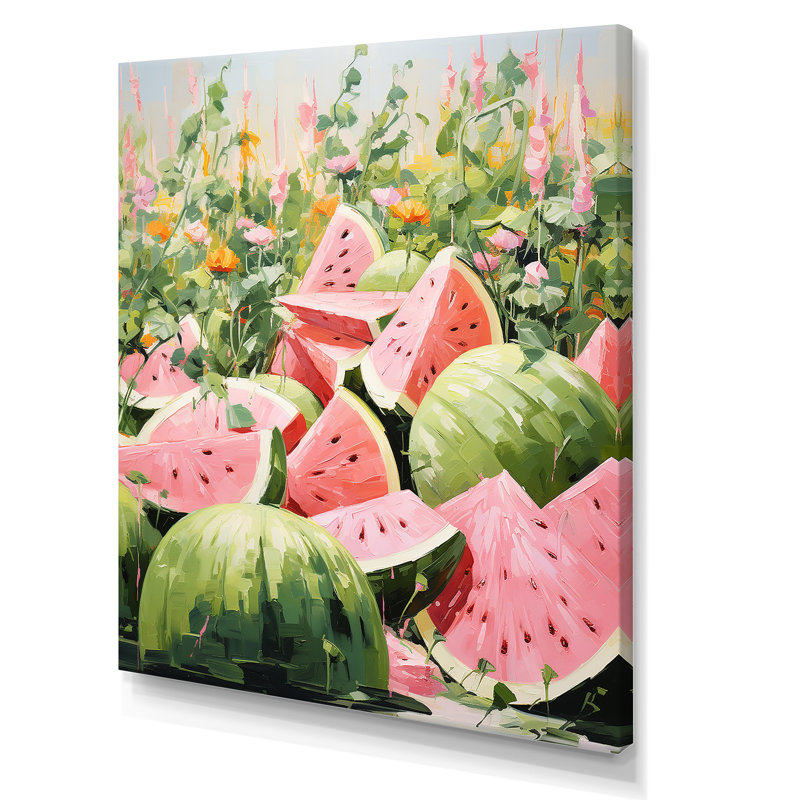 «Green and Pink Brush Melon Bounty III - Melon», art mural, H 32 po x l 24 po x P 1 po