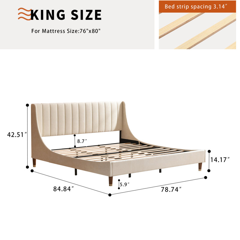 Linvel Upholstered Wingback Platform Bed, King, Cream
