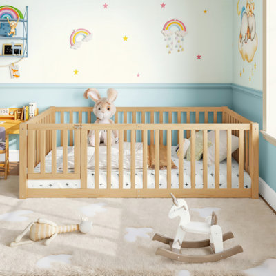 Bed Floor Bed With Safety Guardrails And Door For Kids
