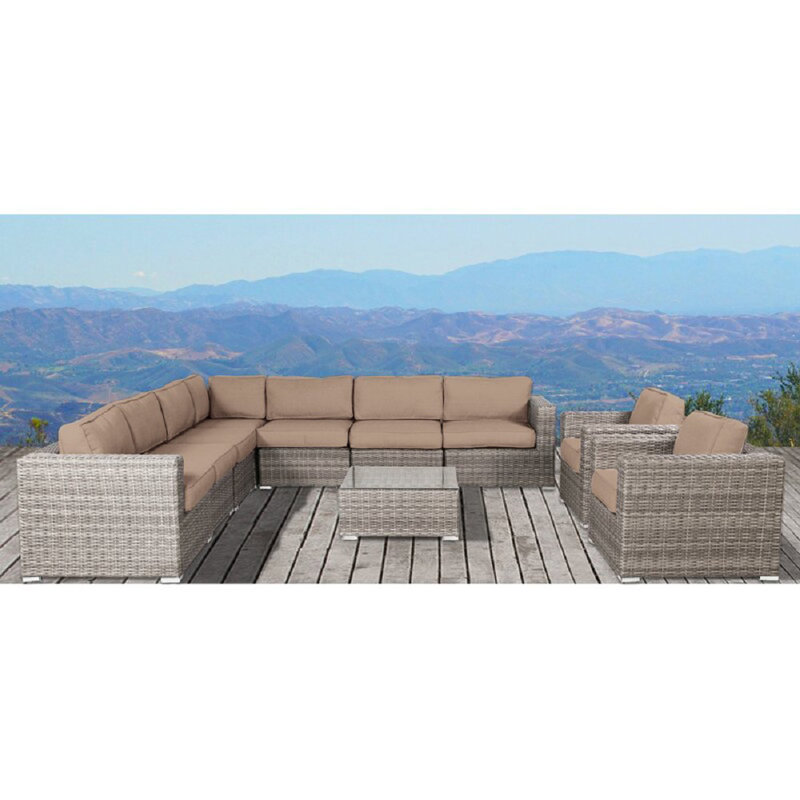 Hepscott Wicker Fully Assembled 8 - Person Seating Group with Sunbrella Cushions, Beige, Mixed Gray