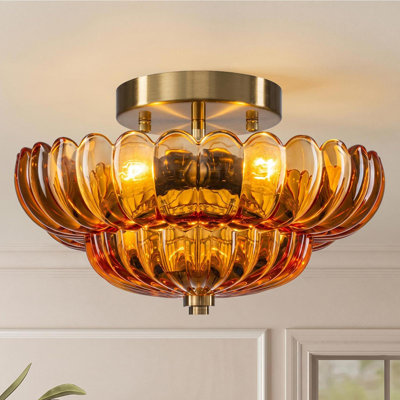 3-Light Glass Flush Mount Ceiling Light