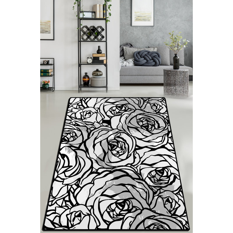 Tapis floral en velours / polyester Nauman, Rectangle 3 pi 3 po x 5 pi 11 po