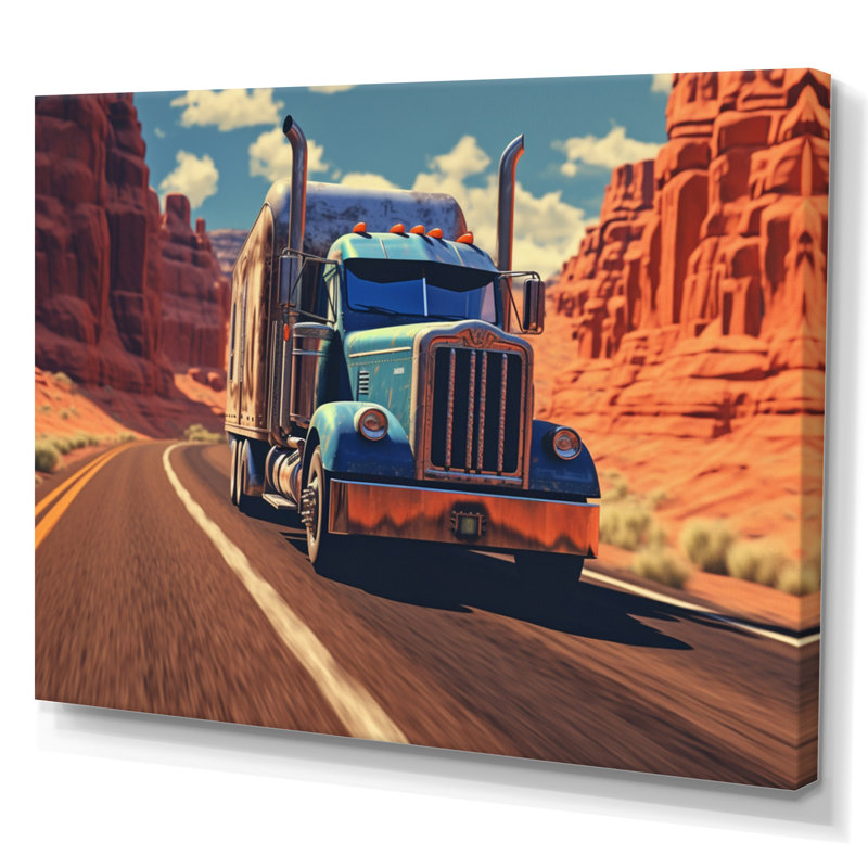 Semi Tractor - Transport, reproduction d'art sur toile, Toile tendue, H 12 po x l 20 po x P 1 po