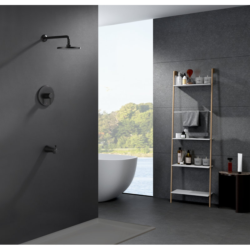 Euro Collection Shower Trim System: 8" Round Shower Head, Single Handle Set, Tub Spout & Rough-in Valve Included - Oil Rubbed Bronze