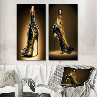 «Golden Champagne High Heel I», 2 pièces sur toile