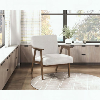 Fauteuil d'appoint Mid-Century moderne en bois, tissu texturé et bois d'hévéa massif